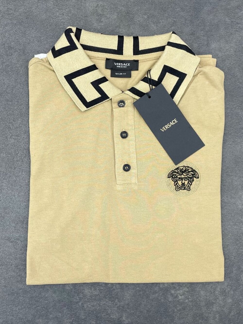 Versace Men’s Beige Medusa Polo Shirt Tailor Fit- Size Medium